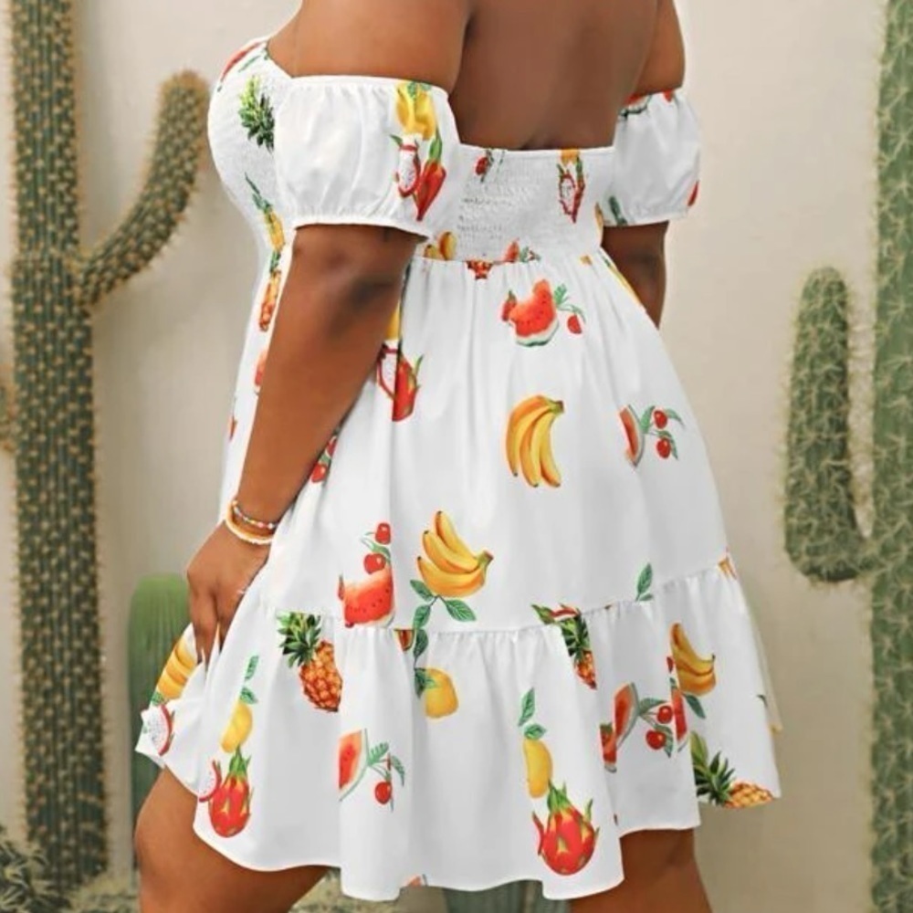 Casual Tropical Print Off The Shoulder Summer Dress - Picture 7 of 10